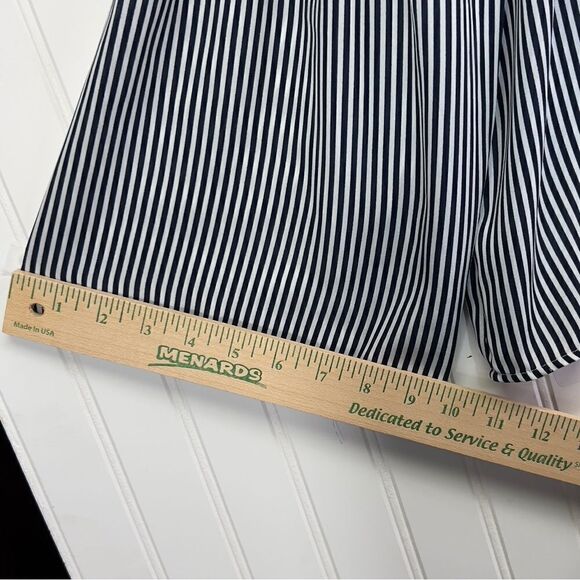 Ann Taylor LOFT Striped Ruffle Sleeve V-Neck Blouse Preppy Navy large - Picture 13 of 13